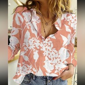 Boho floral print loose fit casual button down shirt